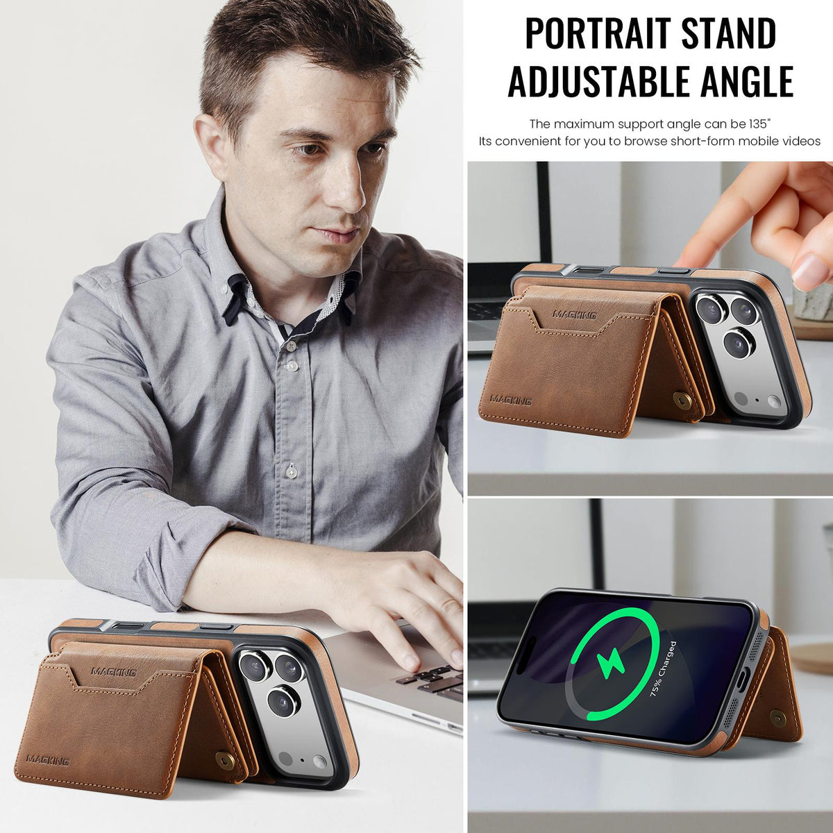 Compatible with iPhone 18 Pro Max & 17 Pro Max MAGKING K3 Series MagSafe RFID K3 Pro Card Bag Detachable Phone Case - Brown