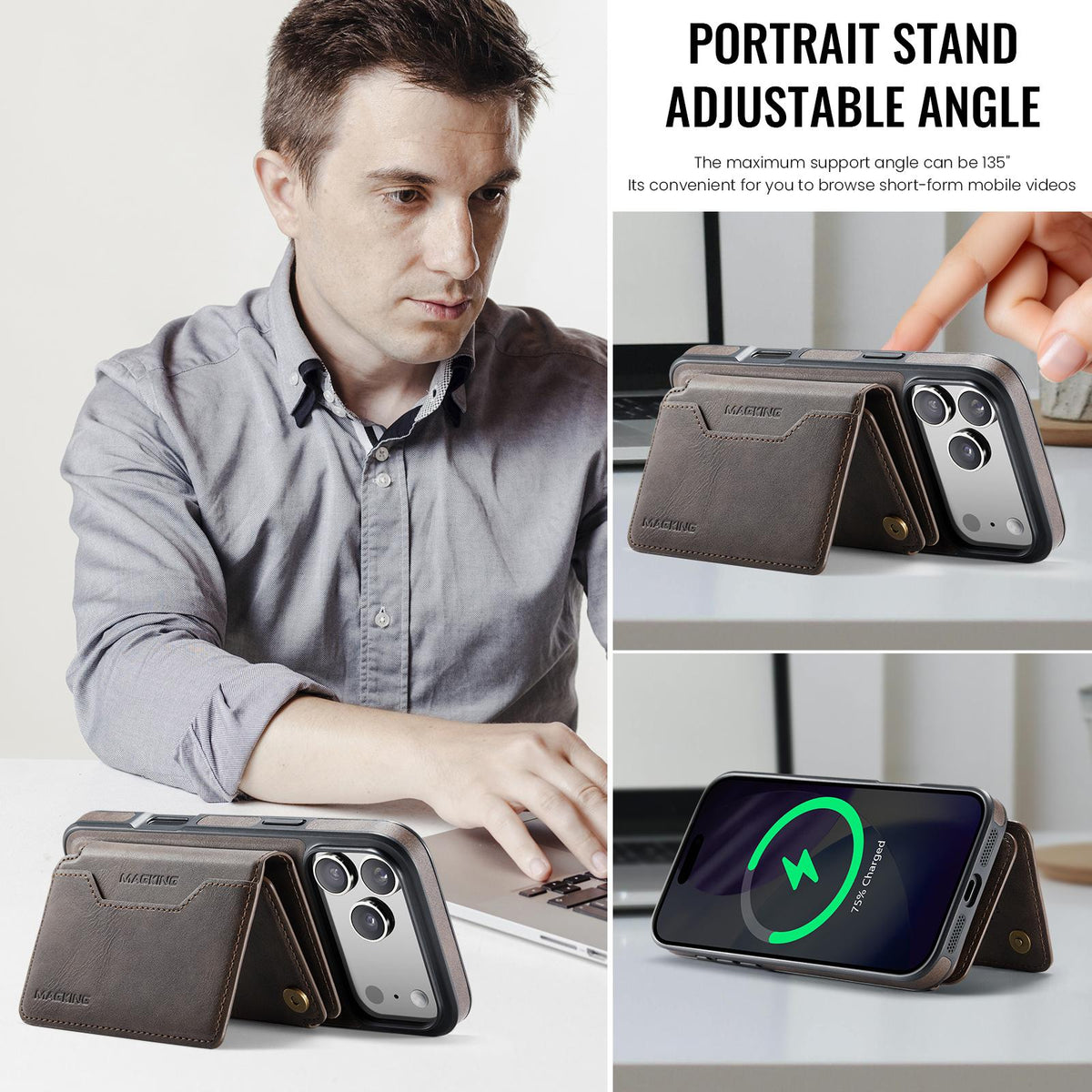 Compatible with iPhone 18 Pro Max & 17 Pro Max MAGKING K3 Series MagSafe RFID K3 Pro Card Bag Detachable Phone Case - Coffee