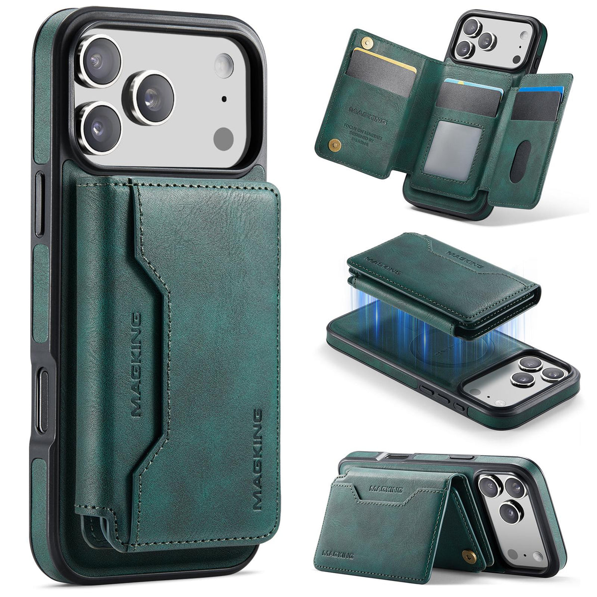 Compatible with iPhone 18 Pro Max & 17 Pro Max MAGKING K3 Series MagSafe RFID K3 Pro Card Bag Detachable Phone Case - Green