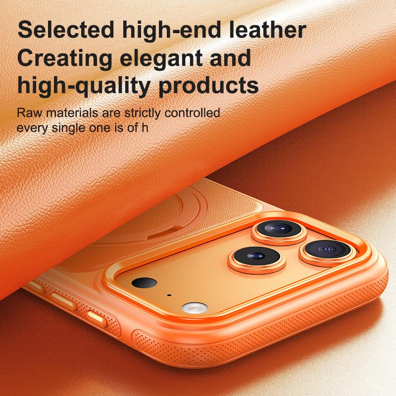Compatible with iPhone 18 Pro Max Leather Texture 360 Degrees Rotating Magnetic Holder Phone Case - Orange