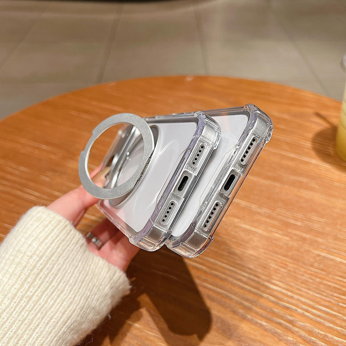 Compatible with iPhone 18 Pro Max Four Corner Shockproof Space Magnetic Phone Case with 360 Degrees Rotating Holder - Transparent