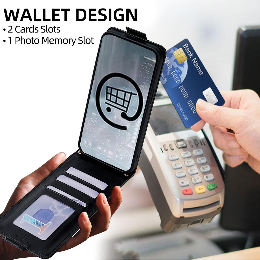 Compatible with iPhone 18 Pro Max & 17 Pro Max Vertical Flip Cover Solid Color Vegan Leather Phone Case with Crossbody Chain - Black