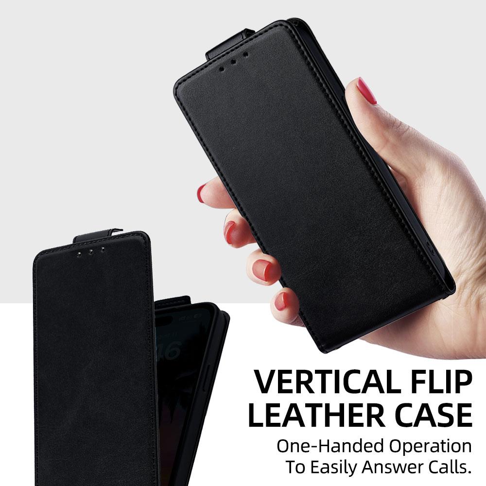 Compatible with iPhone 18 Pro Max & 17 Pro Max Vertical Flip Cover Solid Color Vegan Leather Phone Case with Crossbody Chain - Black