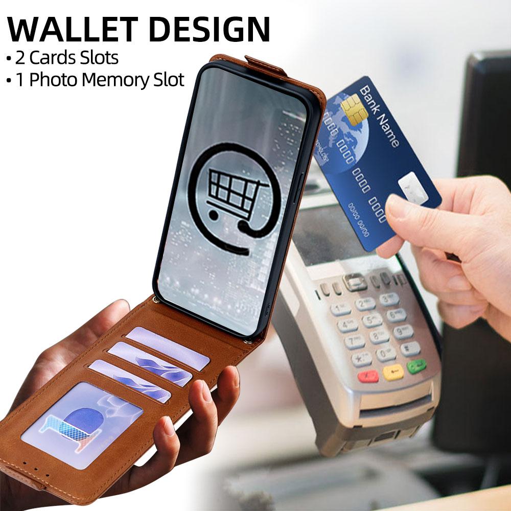 Compatible with iPhone 18 Pro Max & 17 Pro Max Vertical Flip Cover Solid Color Vegan Leather Phone Case with Crossbody Chain - Brown