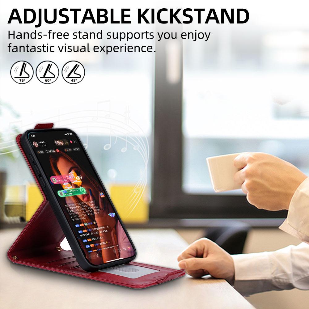 Compatible with iPhone 18 Pro Max & 17 Pro Max Vertical Flip Cover Solid Color Vegan Leather Phone Case with Crossbody Chain - Red