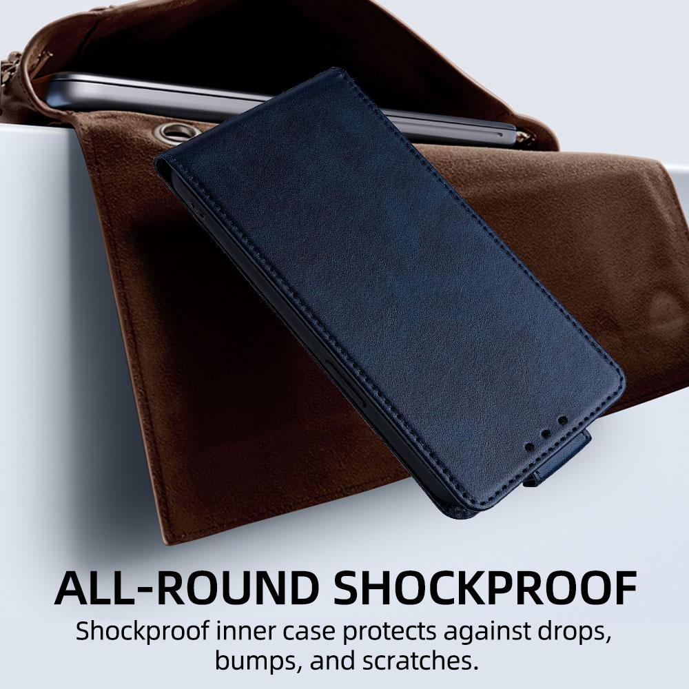 Compatible with iPhone 18 Pro & 17 Pro Vertical Flip Cover Solid Color Vegan Leather Phone Case with Crossbody Chain - Blue