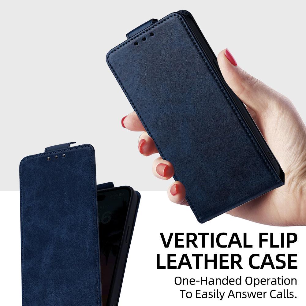 Compatible with iPhone 18 Pro & 17 Pro Vertical Flip Cover Solid Color Vegan Leather Phone Case with Crossbody Chain - Blue
