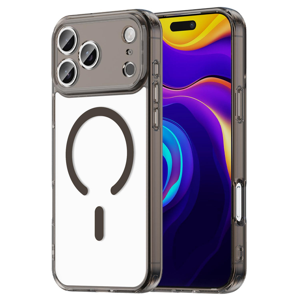 Compatible with iPhone 18 Pro Max PC Dual-Layer TPU Airbag Shockproof MagSafe Phone Case - Transparent Black