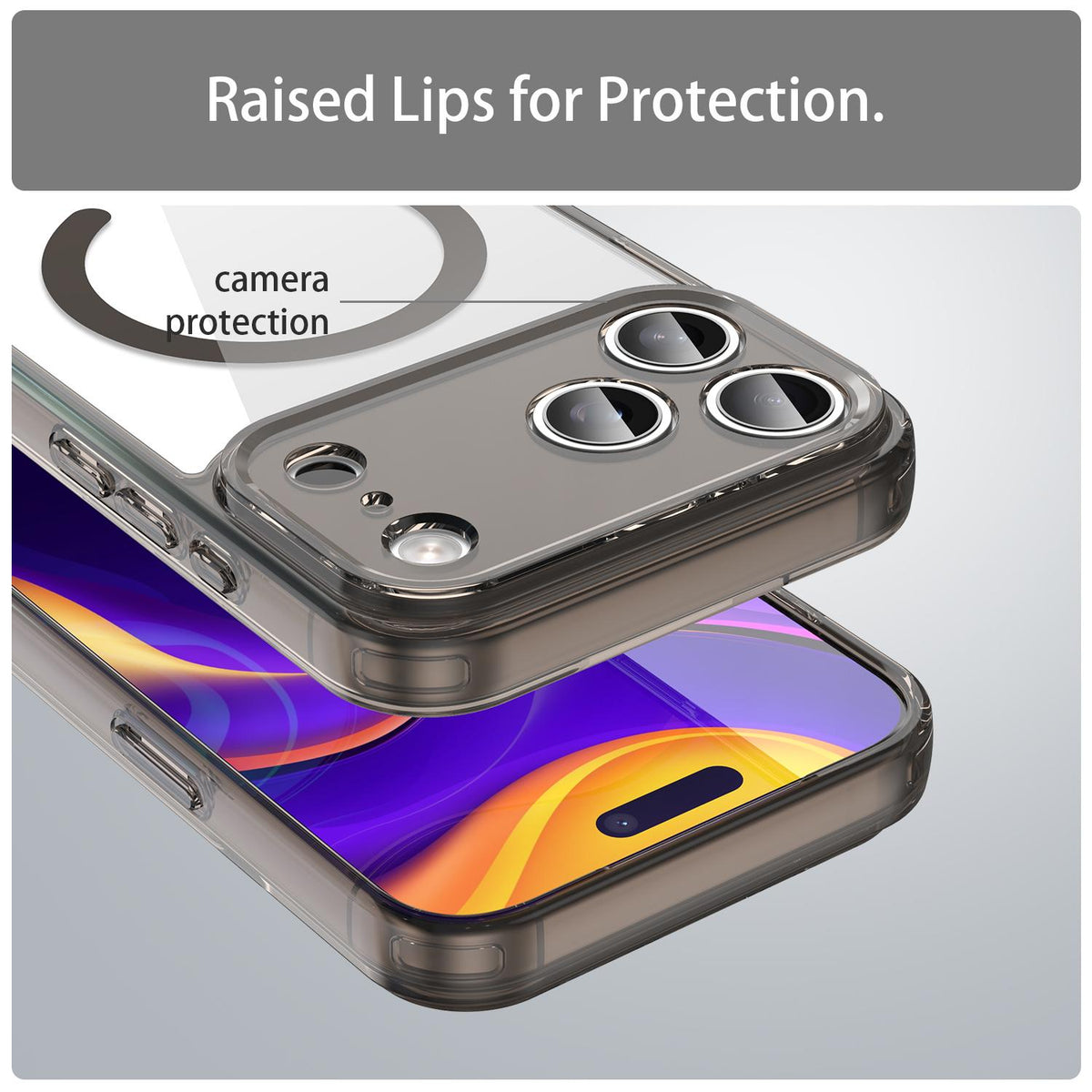 Compatible with iPhone 18 Pro Max PC Dual-Layer TPU Airbag Shockproof MagSafe Phone Case - Transparent Black