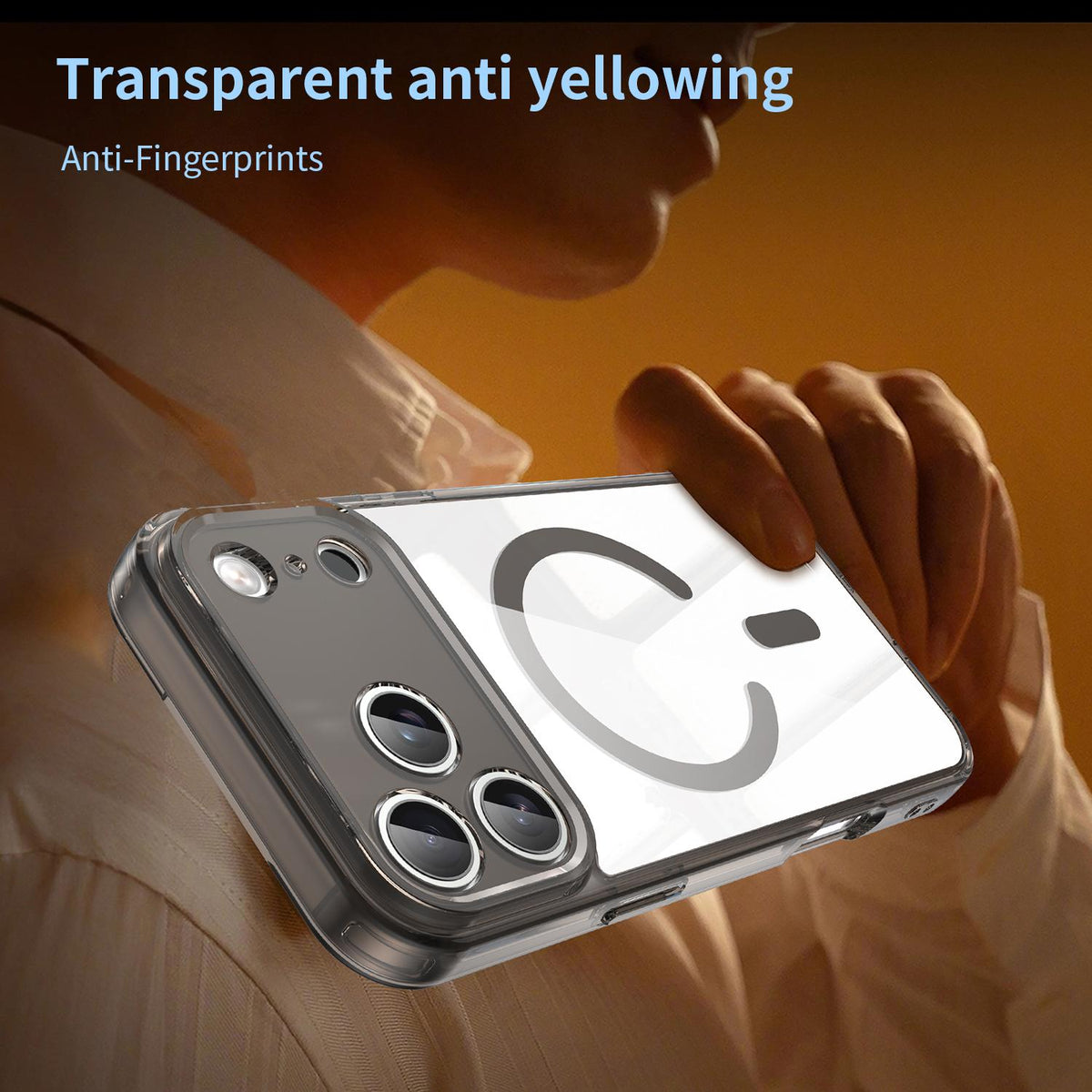 Compatible with iPhone 18 Pro Max PC Dual-Layer TPU Airbag Shockproof MagSafe Phone Case - Transparent Black