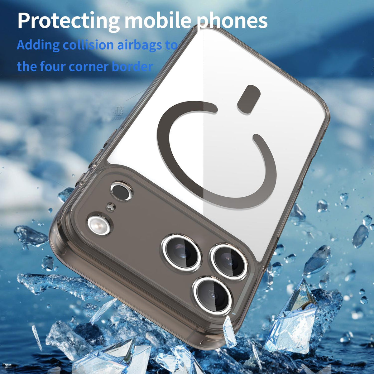 Compatible with iPhone 18 Pro Max PC Dual-Layer TPU Airbag Shockproof MagSafe Phone Case - Transparent Black