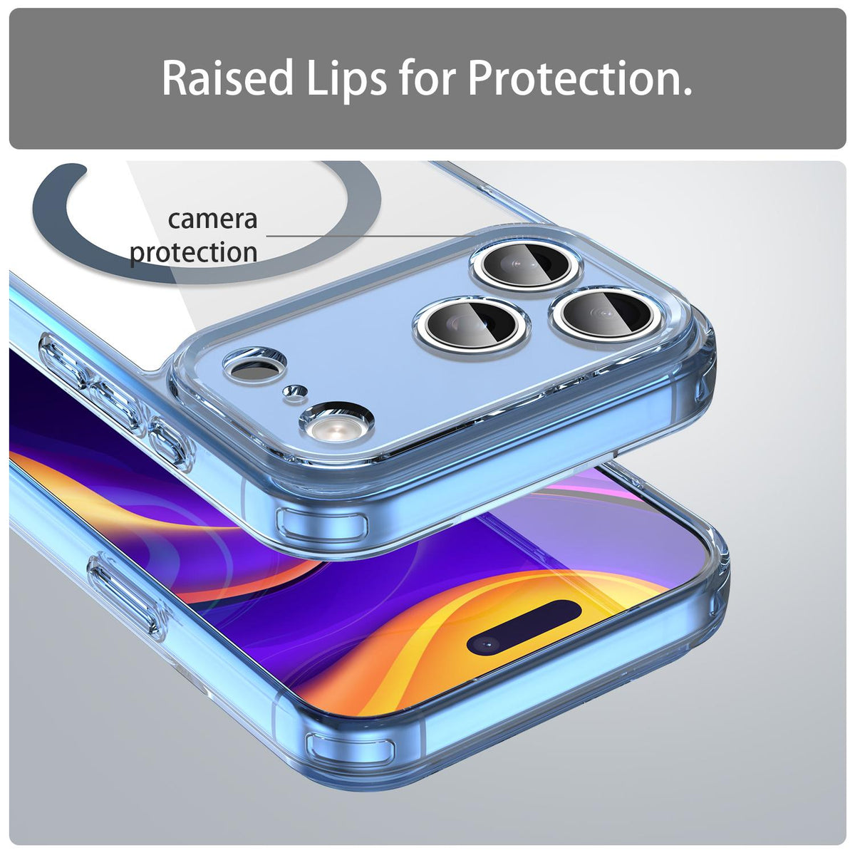Compatible with iPhone 18 Pro Max PC Dual-Layer TPU Airbag Shockproof MagSafe Phone Case - Transparent Blue