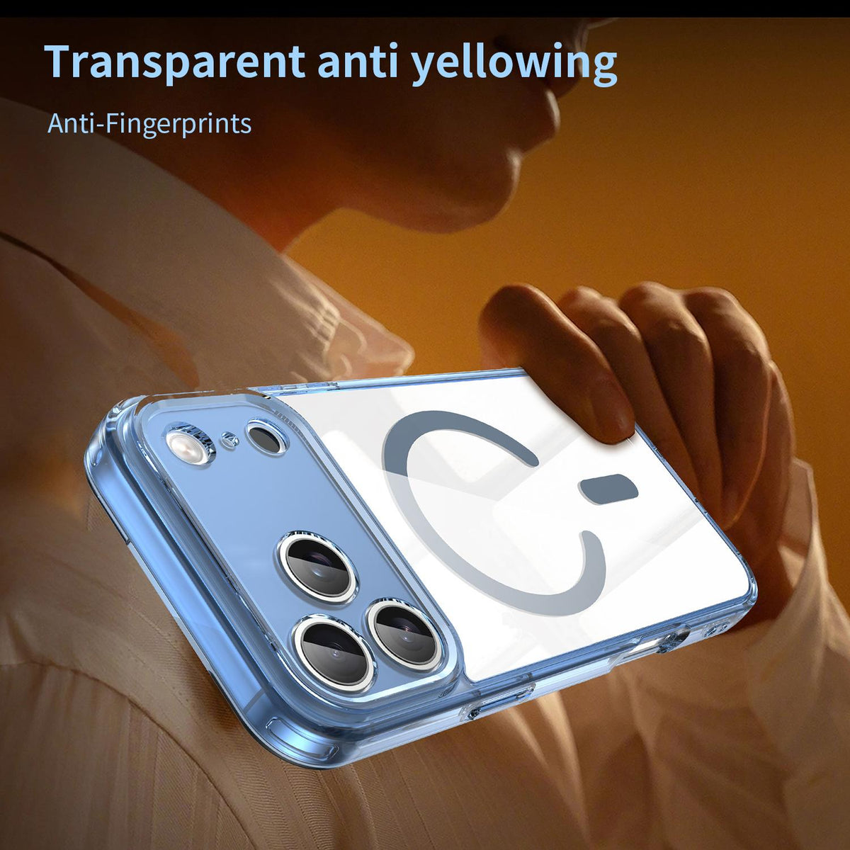 Compatible with iPhone 18 Pro Max PC Dual-Layer TPU Airbag Shockproof MagSafe Phone Case - Transparent Blue