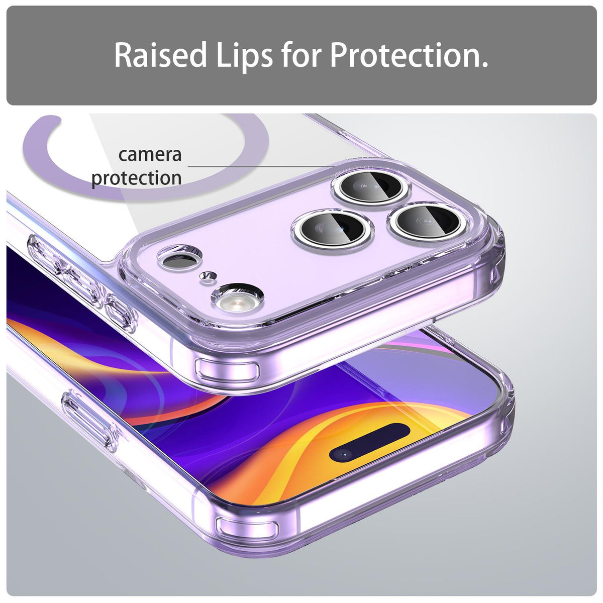Compatible with iPhone 18 Pro Max PC Dual-Layer TPU Airbag Shockproof MagSafe Phone Case - Transparent Purple