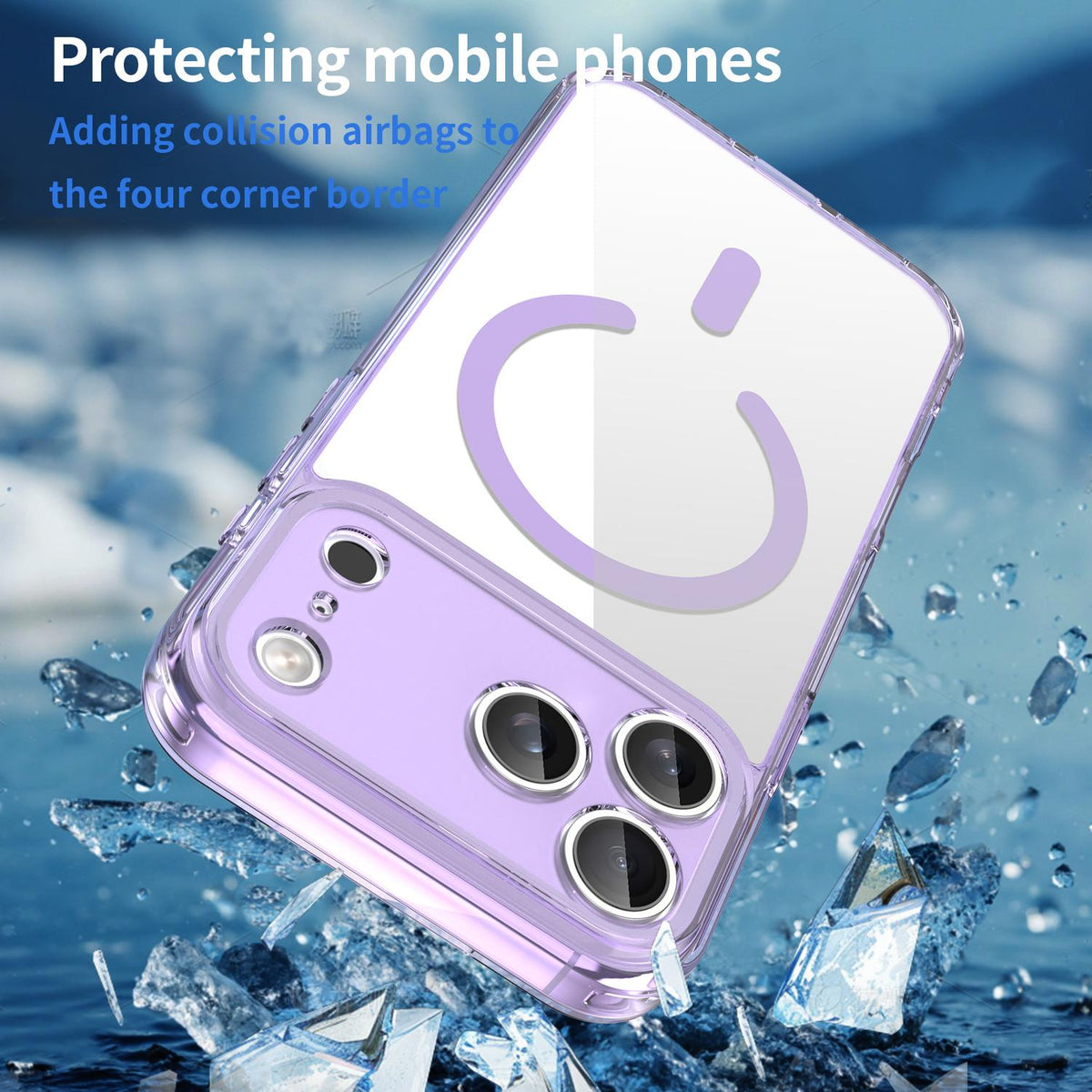 Compatible with iPhone 18 Pro Max PC Dual-Layer TPU Airbag Shockproof MagSafe Phone Case - Transparent Purple