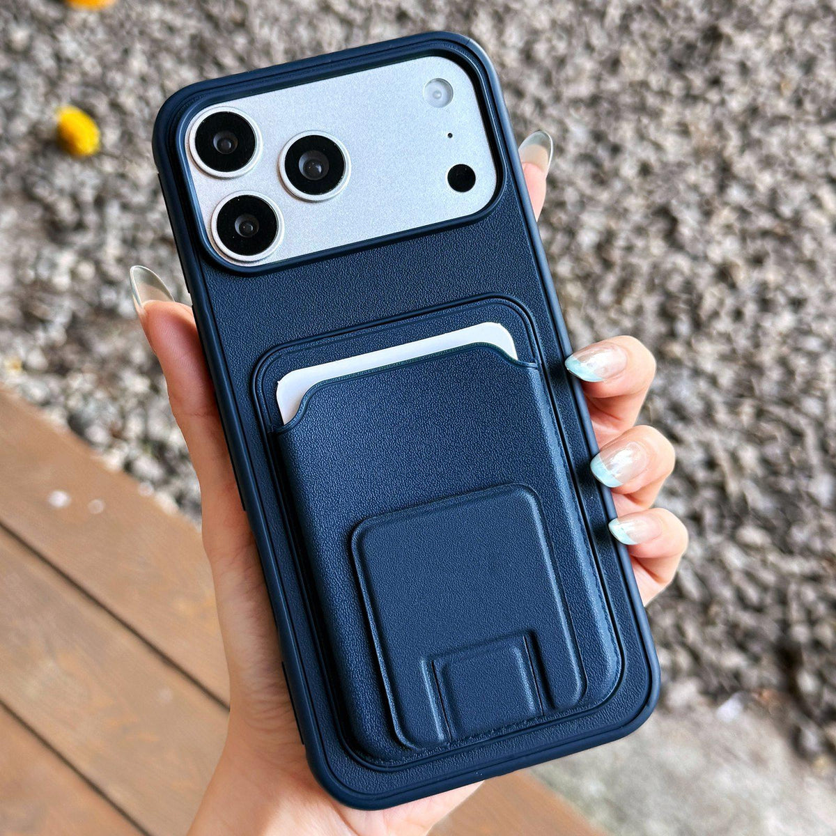 Compatible with iPhone 18 Pro Max & 17 Pro Max Square Folding Card Bag Holder Phone Case - Dark Blue