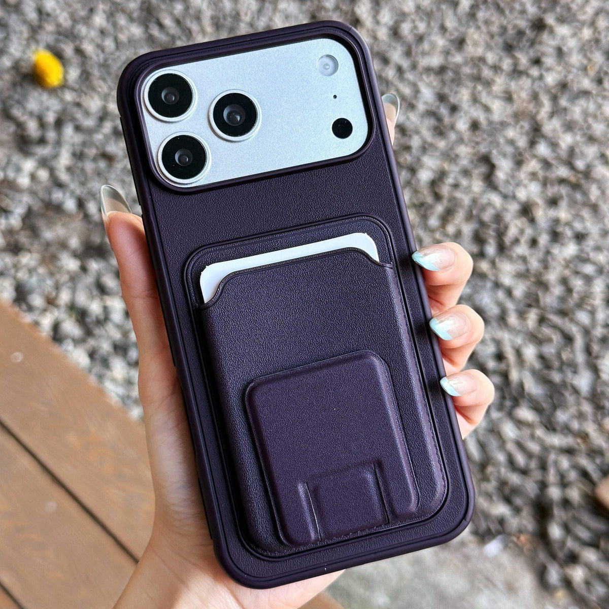 Compatible with iPhone 18 Pro Max & 17 Pro Max Square Folding Card Bag Holder Phone Case - Dark Purple