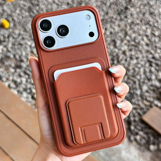 Compatible with iPhone 18 Pro Max & 17 Pro Max Square Folding Card Bag Holder Phone Case - Brown
