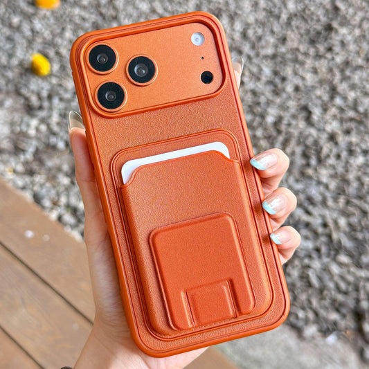 Compatible with iPhone 18 Pro Max & 17 Pro Max Square Folding Card Bag Holder Phone Case - Orange