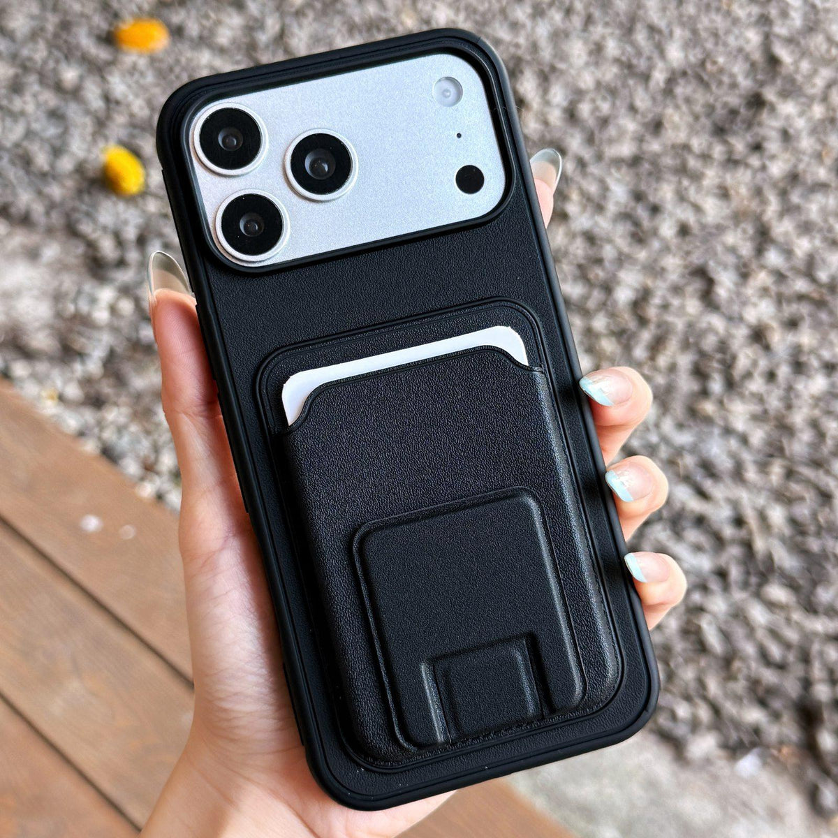 Compatible with iPhone 18 Pro & 17 Pro Square Folding Card Bag Holder Phone Case - Black