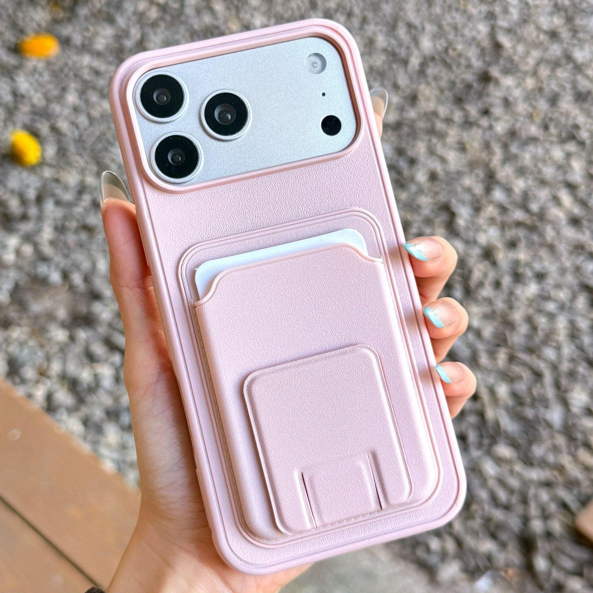 Compatible with iPhone 18 Pro & 17 Pro Square Folding Card Bag Holder Phone Case - Pink