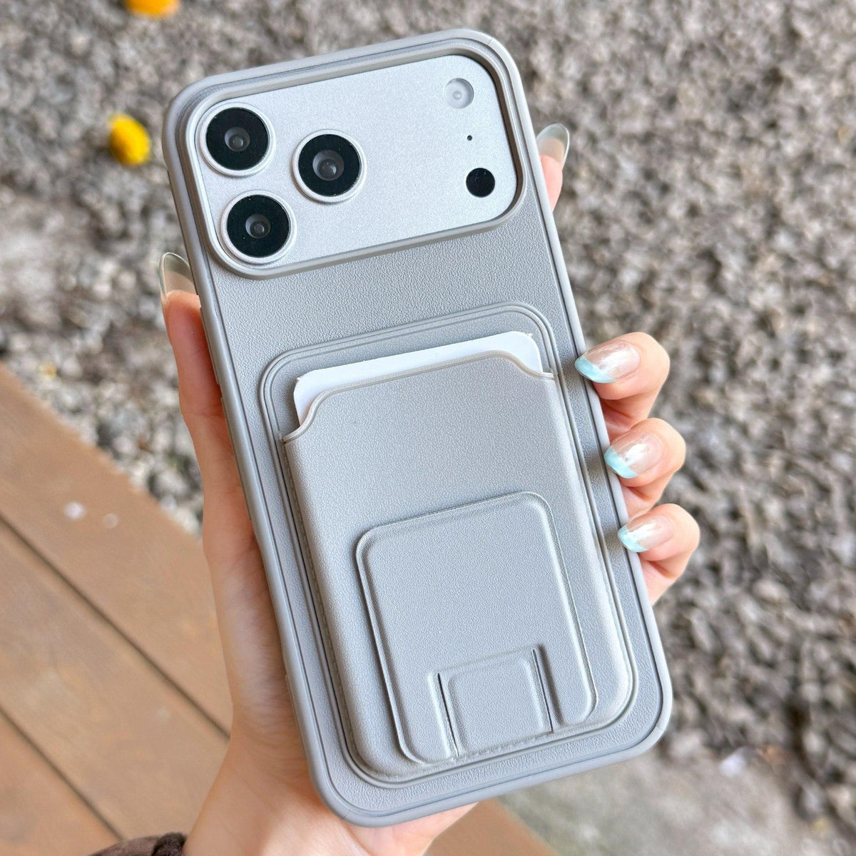 Compatible with iPhone 18 Pro & 17 Pro Square Folding Card Bag Holder Phone Case - Grey