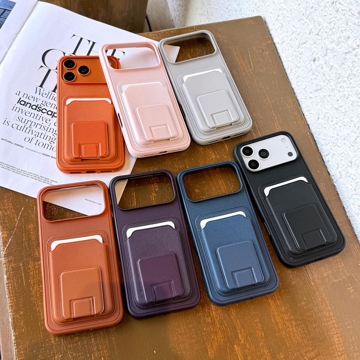 Compatible with iPhone 18 Pro Max & 17 Pro Max Square Folding Card Bag Holder Phone Case - Dark Blue