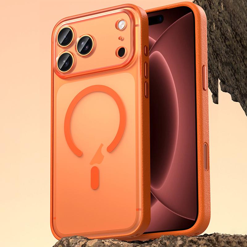 Compatible with iPhone 18 Pro Max Vegan Leather Magnetic Phone Case - Orange