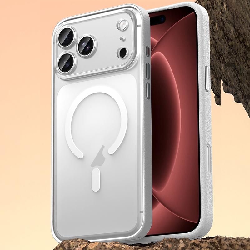 Compatible with iPhone 18 Pro Max Vegan Leather Magnetic Phone Case - Cedar White