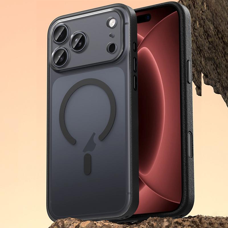 Compatible with iPhone 18 Pro Max Vegan Leather Magnetic Phone Case - Black