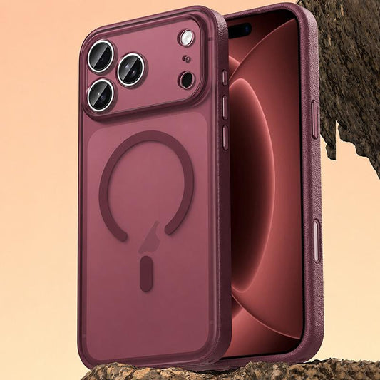 Compatible with iPhone 18 Pro Max Vegan Leather Magnetic Phone Case - Wine Red