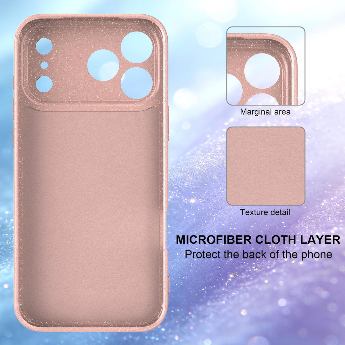Compatible with iPhone 18 Pro Max Fine Hole Glossy Glitter Magnetic TPU Phone Case with Same Color Hand Strap - Pink