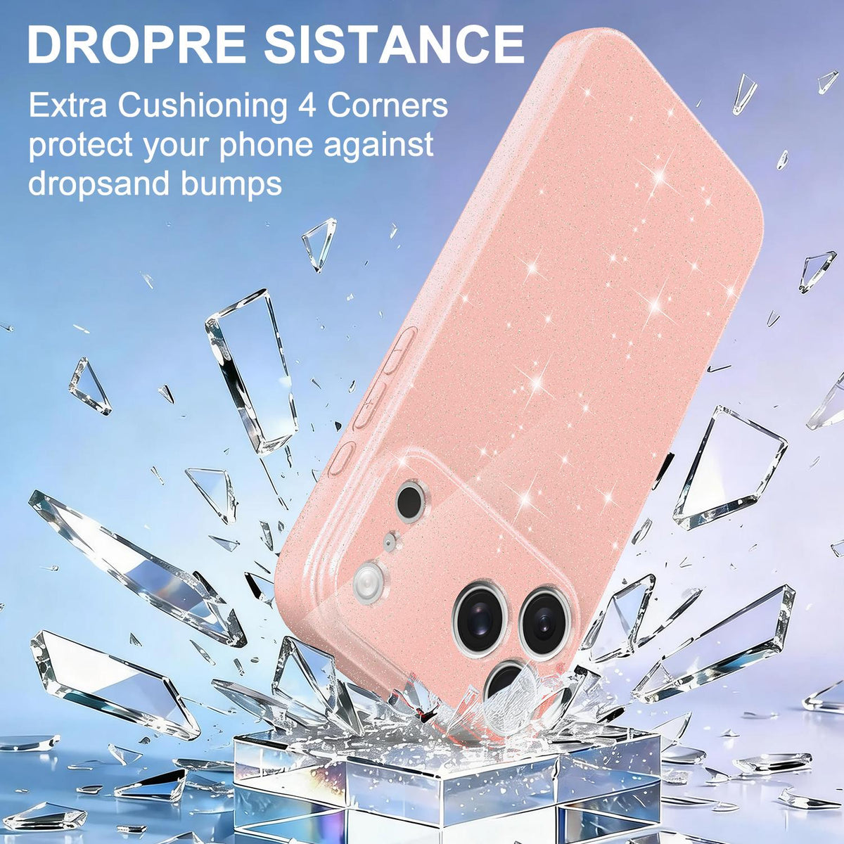 Compatible with iPhone 18 Pro Max Fine Hole Glossy Glitter Magnetic TPU Phone Case with Same Color Hand Strap - Pink