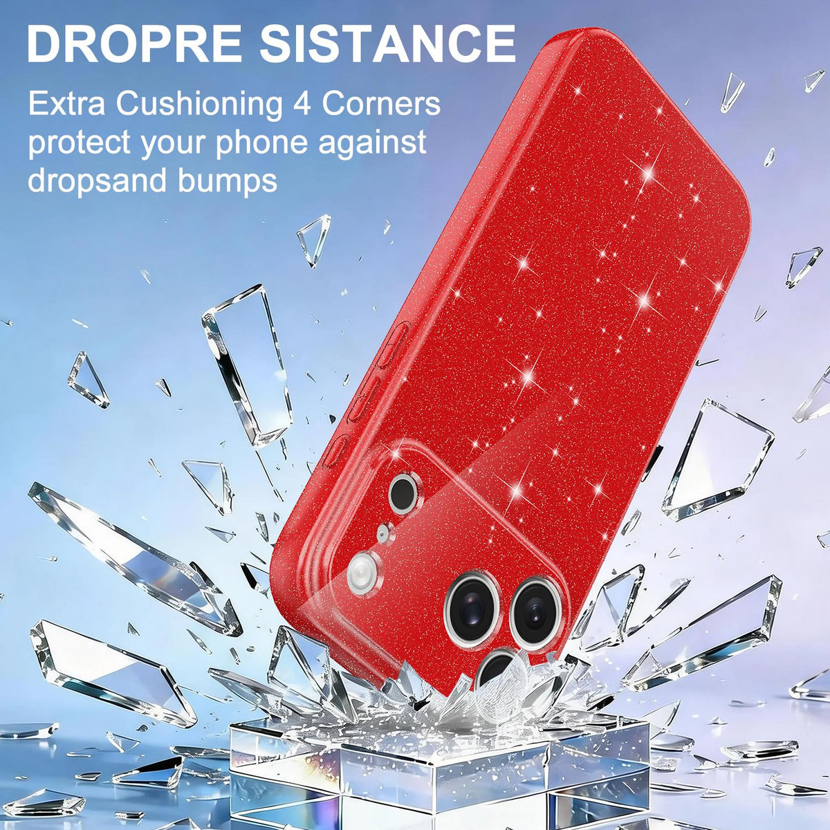 Compatible with iPhone 18 Pro Max Fine Hole Glossy Glitter Magnetic TPU Phone Case with Same Color Hand Strap - Red
