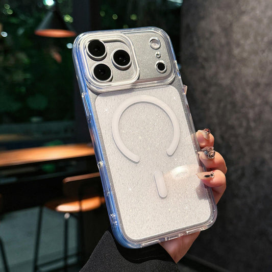 Compatible with iPhone 18 Pro Max Crystal Shimmer Acrylic Magnetic Phone Case - White