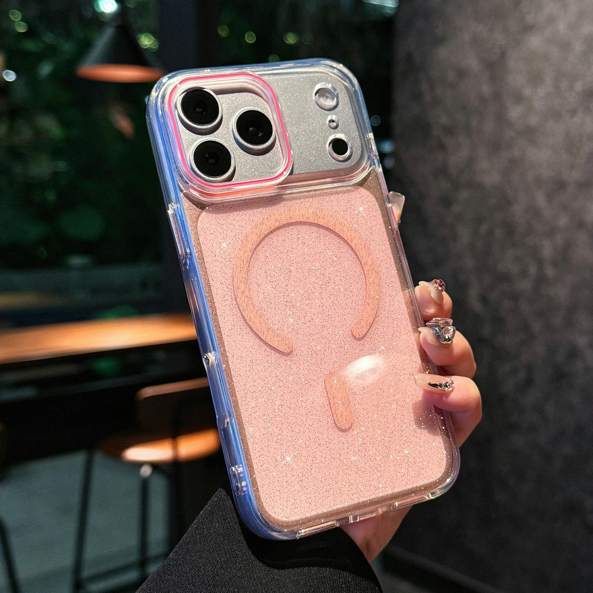 Compatible with iPhone 18 Pro Max Crystal Shimmer Acrylic Magnetic Phone Case - Pink