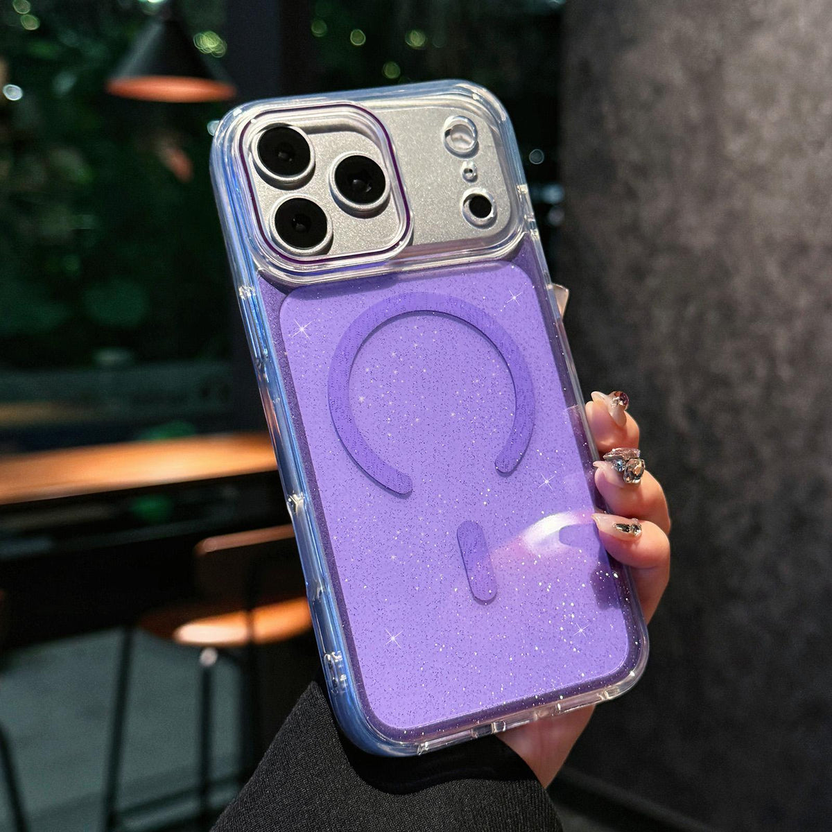 Compatible with iPhone 18 Pro Max Crystal Shimmer Acrylic Magnetic Phone Case - Purple