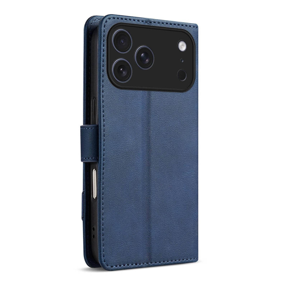 Compatible with iPhone 18 Pro Max AZNS A2 Series Tri-Card Wallet RFID Vegan Leather Phone Case with Strap - Blue