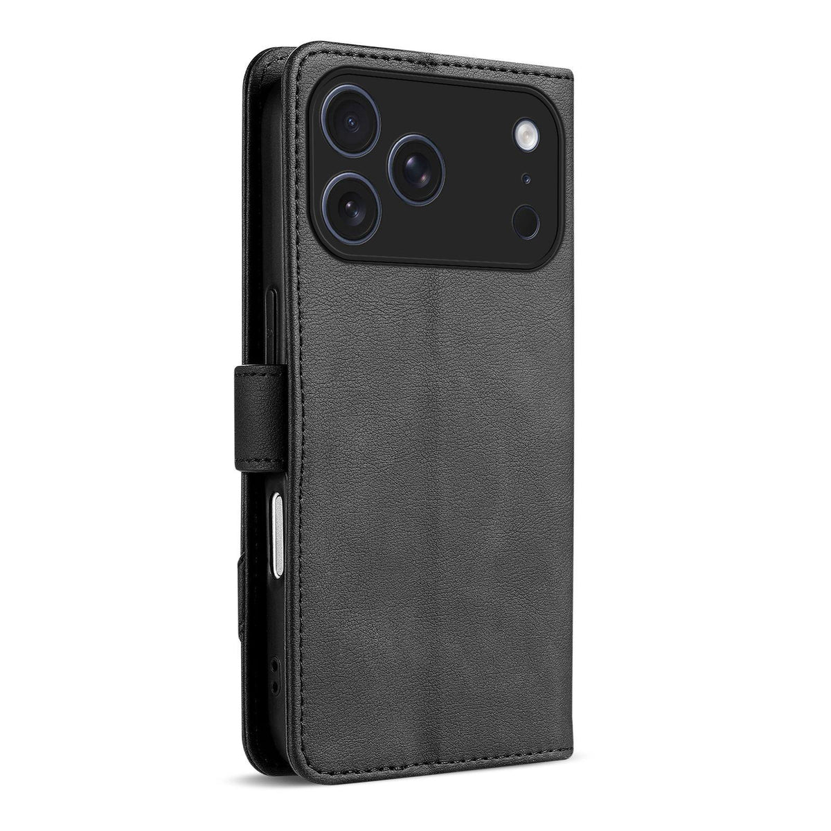 Compatible with iPhone 18 Pro AZNS A2 Series Tri-Card Wallet RFID Vegan Leather Phone Case with Strap - Black