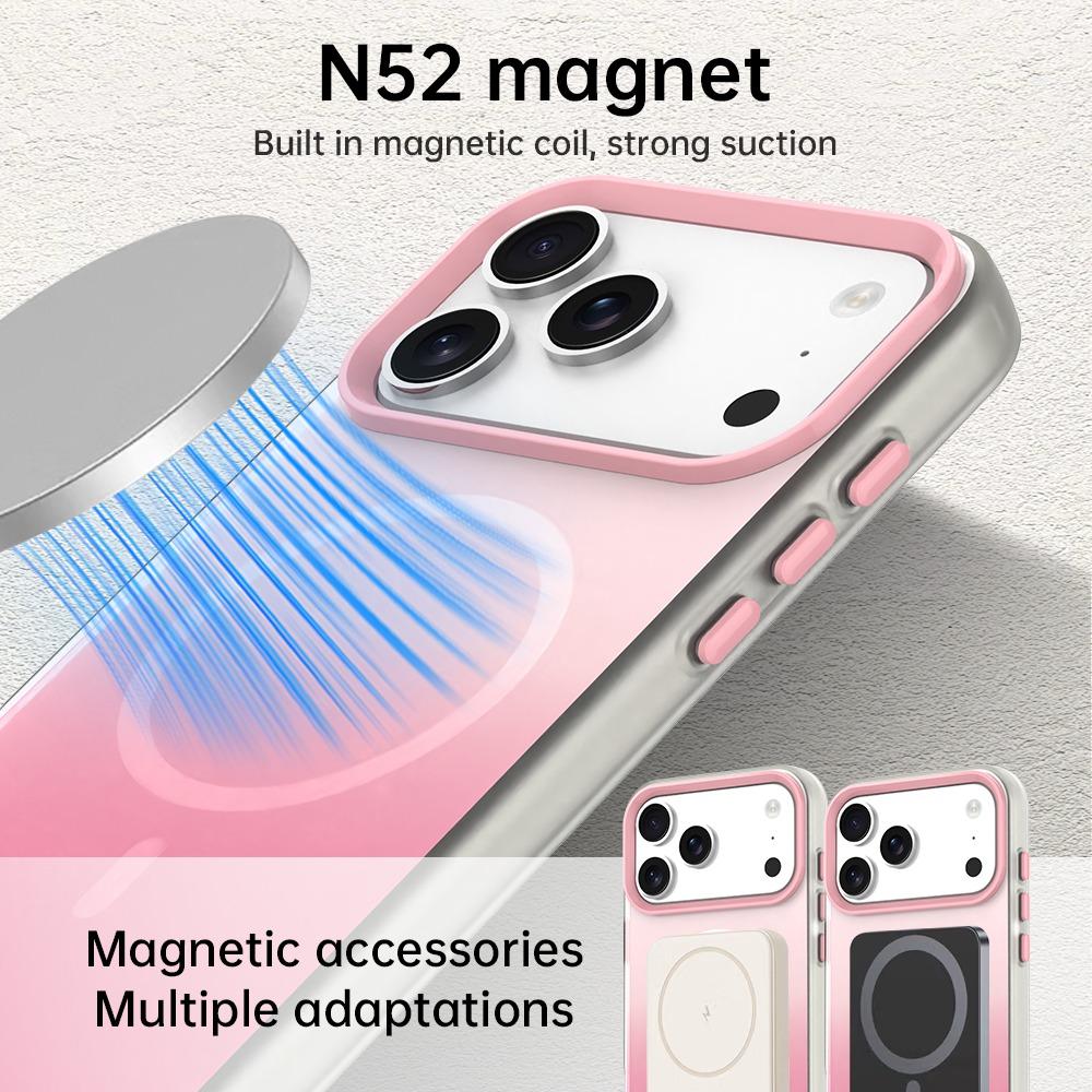 Compatible with iPhone 18 Pro Max Candy Gradient Series 3 in 1 Dual-Layer Magnetic Phone Case - Pink