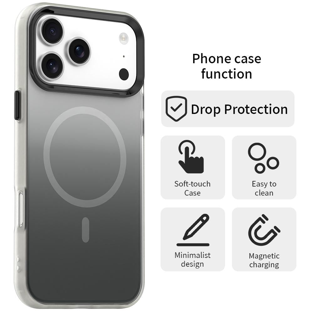 Compatible with iPhone 18 Pro Max Candy Gradient Series 3 in 1 Dual-Layer Magnetic Phone Case - Black