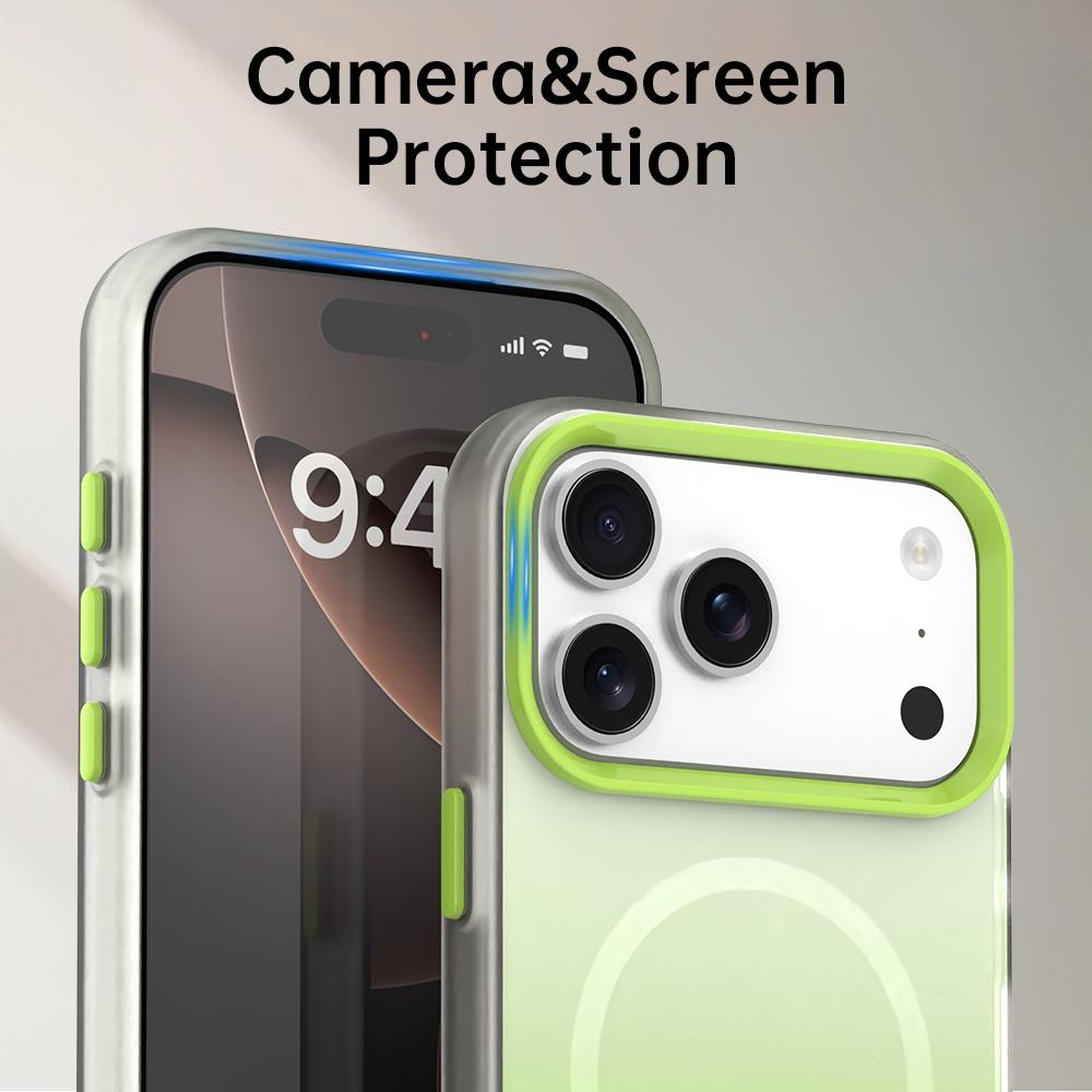 Compatible with iPhone 18 Pro Max Candy Gradient Series 3 in 1 Dual-Layer Magnetic Phone Case - Green