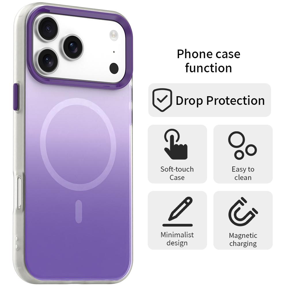 Compatible with iPhone 18 Pro Max Candy Gradient Series 3 in 1 Dual-Layer Magnetic Phone Case - Purple