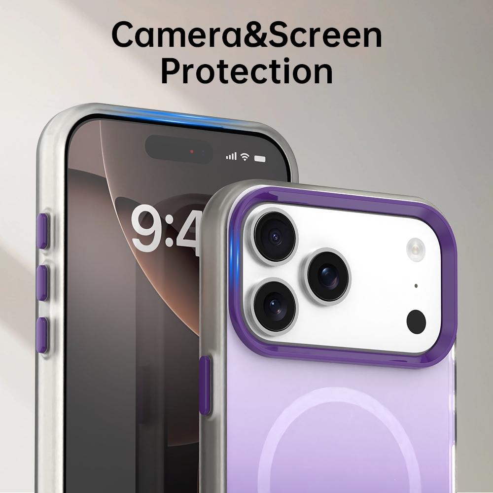 Compatible with iPhone 18 Pro Max Candy Gradient Series 3 in 1 Dual-Layer Magnetic Phone Case - Purple