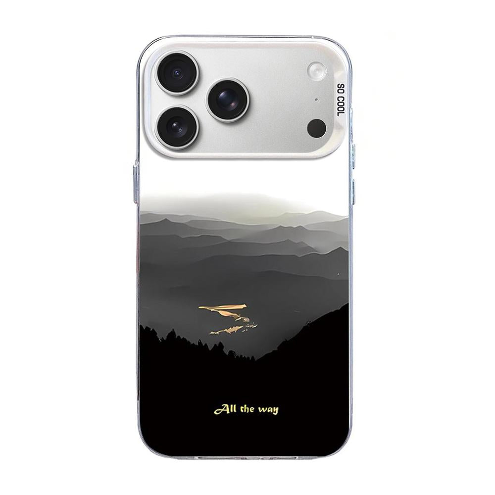 Compatible with iPhone 18 Pro Max & 17 Pro Max Mountain Pattern Color Silver PC Dual-Layer TPU Phone Case - Mountains and Rivers