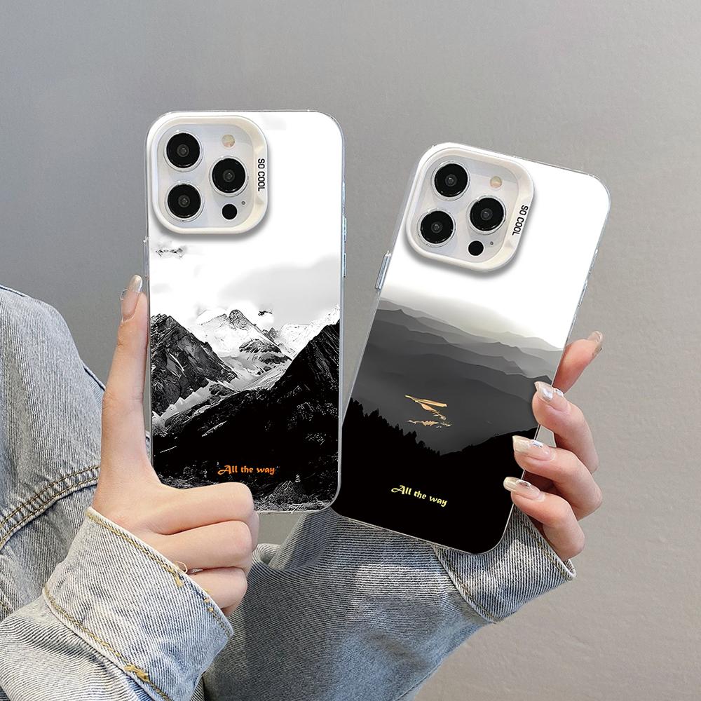 Compatible with iPhone 18 Pro & 17 Pro Mountain Pattern Color Silver PC Dual-Layer TPU Phone Case - Mountains and Rivers