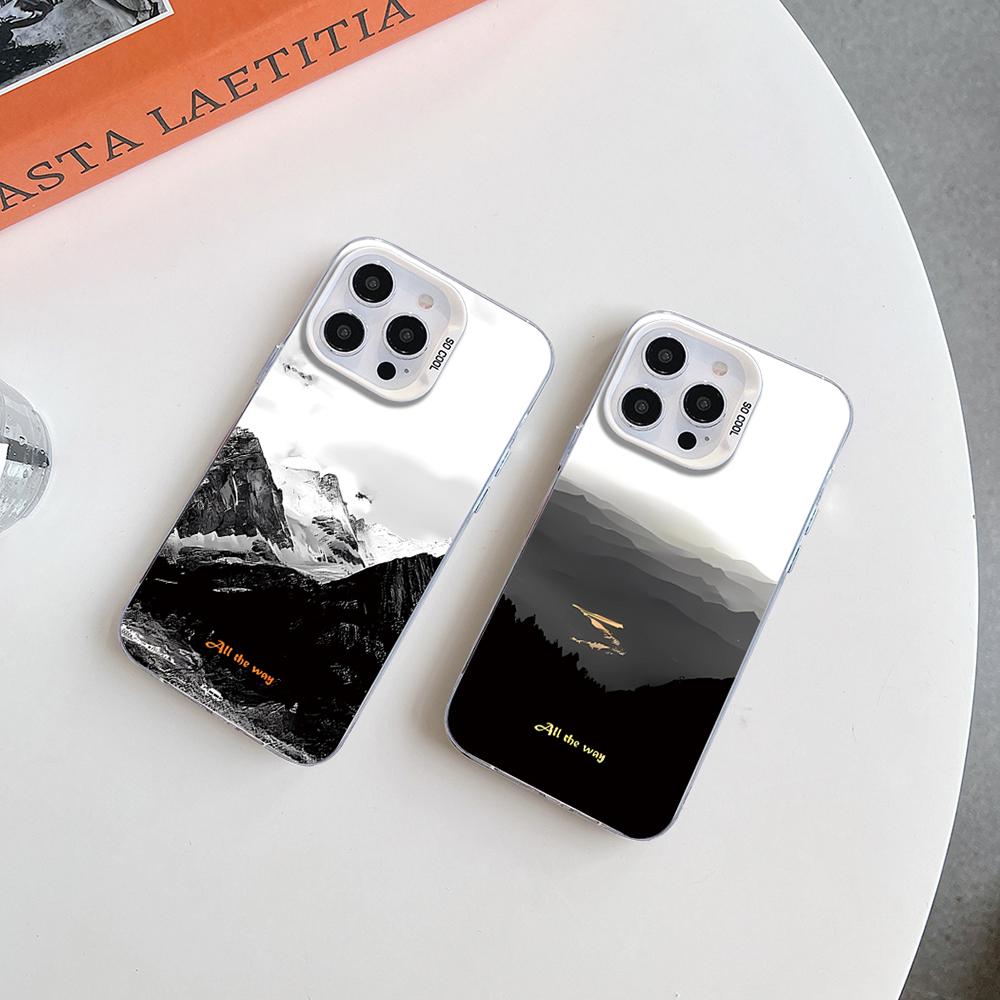 Compatible with iPhone 18 Pro Max & 17 Pro Max Mountain Pattern Color Silver PC Dual-Layer TPU Phone Case - Mountains and Rivers