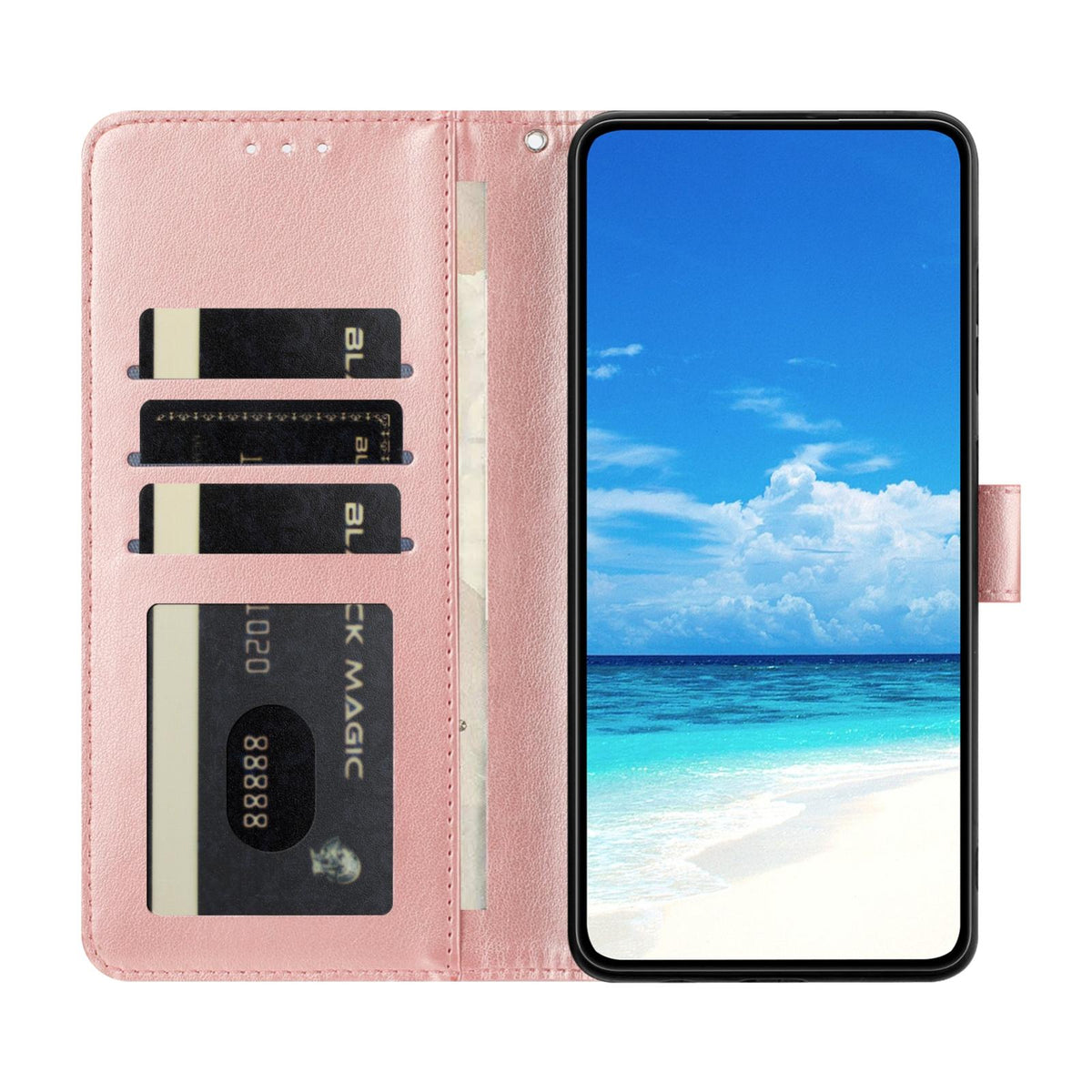 Compatible with iPhone 18 Pro Max Sunflower Embossed Vegan Leather Phone Case with Small Black Rope - Rose Gold