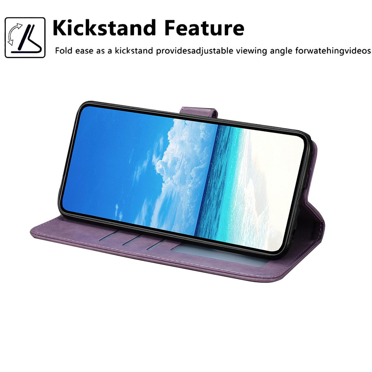 Compatible with iPhone 18 Pro Max Sunflower Embossed Vegan Leather Phone Case with Small Black Rope - Purple