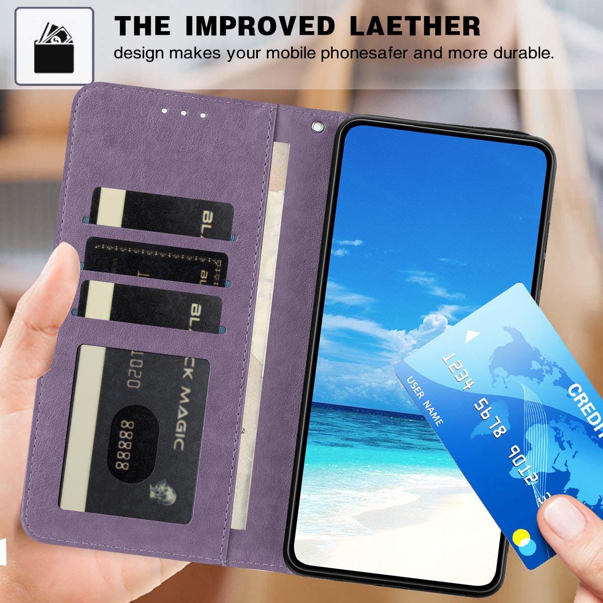 Compatible with iPhone 18 Pro Max Sunflower Embossed Vegan Leather Phone Case with Small Black Rope - Purple